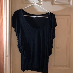 V neck ruffled side Roxy sz med black shirt